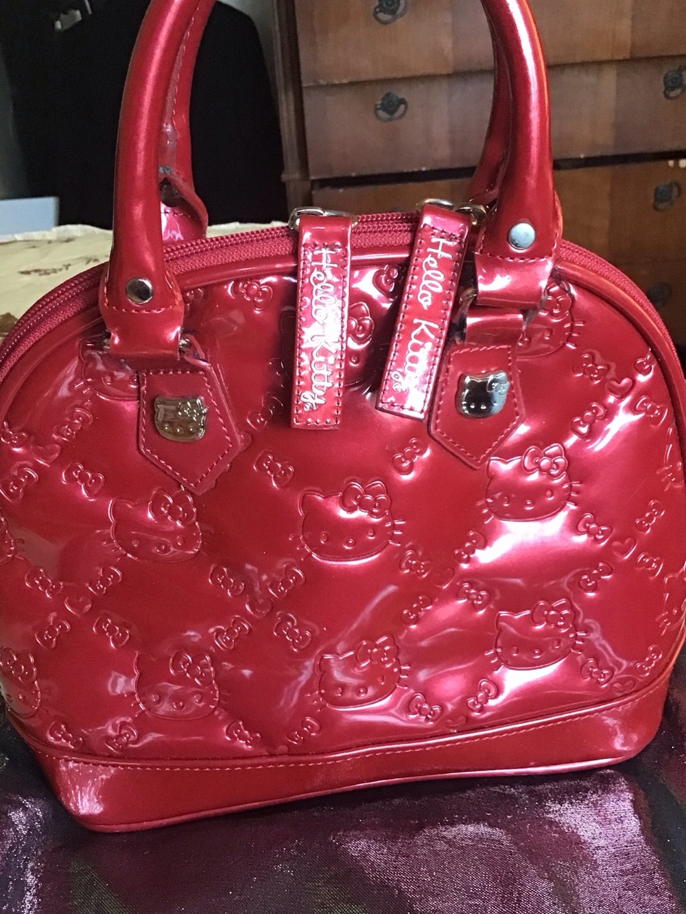 Hello Kitty Shiny Red Patent Dome Satchel